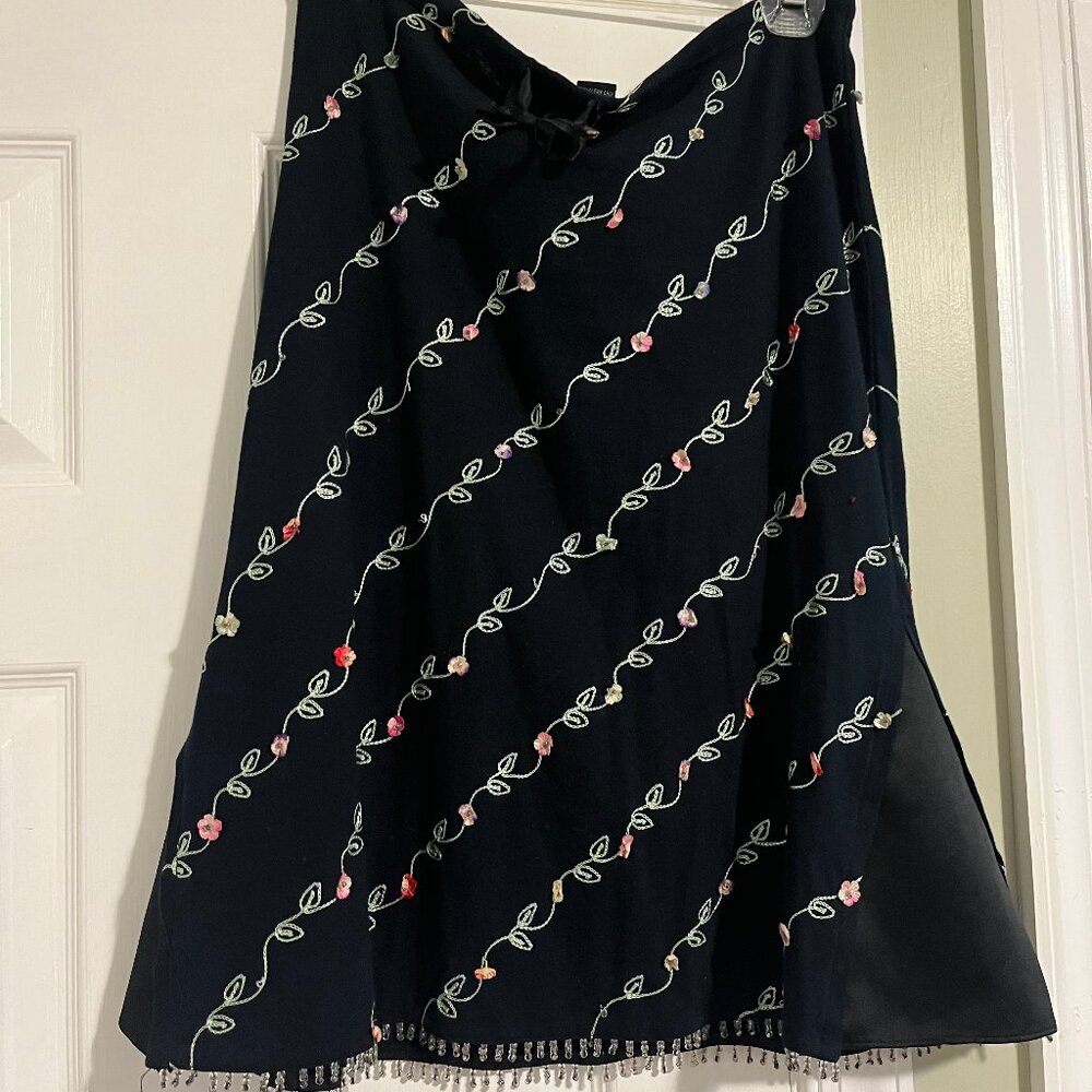 Betsey Johnson Black Skirt with Embroidery and Beading Detail size M